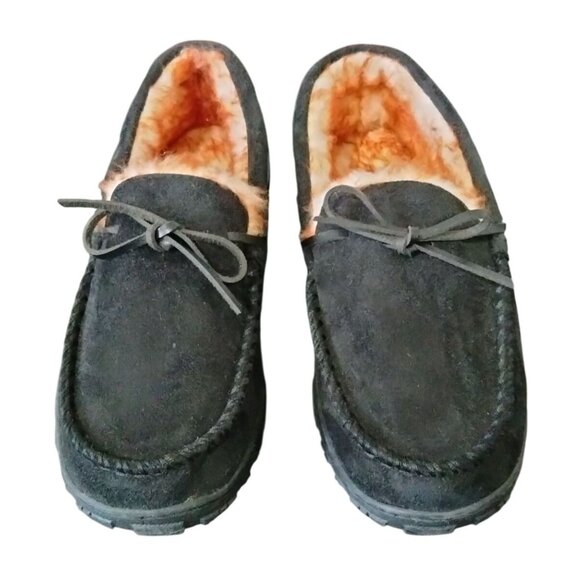 Moccasin Slippers Microsuede Upper Plush Lining Rubber Sole Black Mens Size 10 - Picture 4 of 11